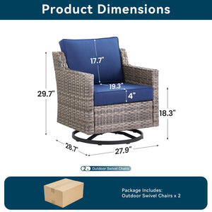 Outdoor Swivel Rocker Patio Chairs-High Back Wicker Swivel Rocker Patio Chairs Set of 2,PE Wicker Chair Patio Furniture Sets with Covered Cushions for Porch Balcony Patio Grey/Blue