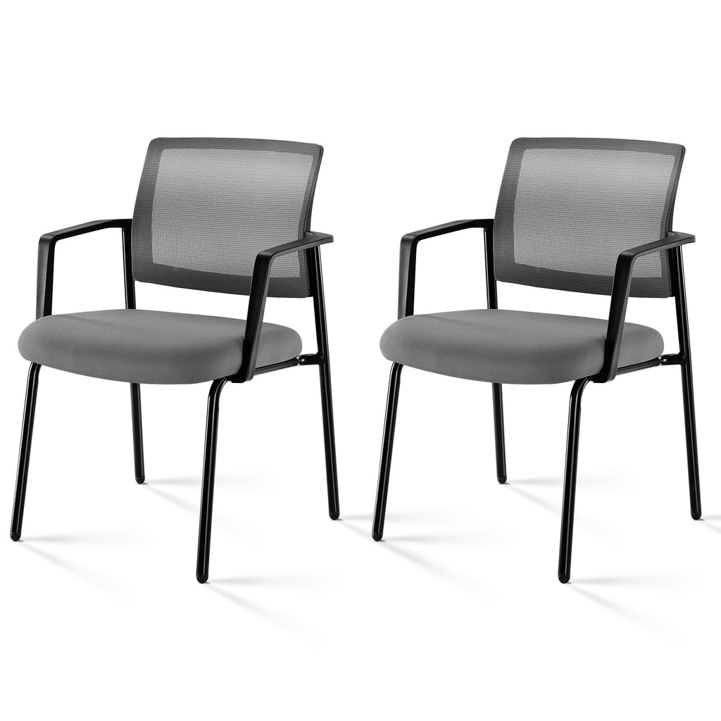 Grey-2pack, Mesh Back Stacking Arm Chairs, Office Reception Guest Chair with Upholstered Fabric Seat and Ergonomic Lumber Support, Sturdy Metal Office Chairs