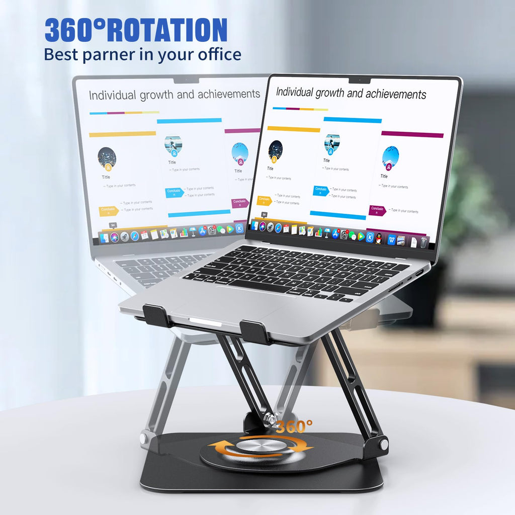 Laptop Stand for Desk, Adjustable Computer Stand with 360° Rotating Base, Ergonomic Laptop Riser for Collaborative Work, Foldable & Portable Laptop Stand, fits for All 10-16" Laptops