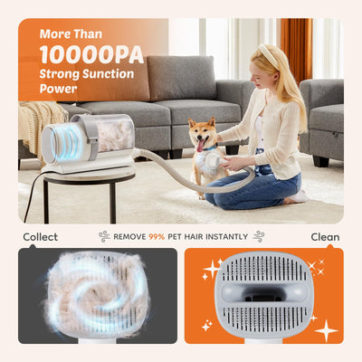 2.5L Cup Professional Pet Grooming Vacuum Kit, 3 Suction Modes and 5 Groomer Tools with Cordless Low Noise Dog Clippers for Cats,
