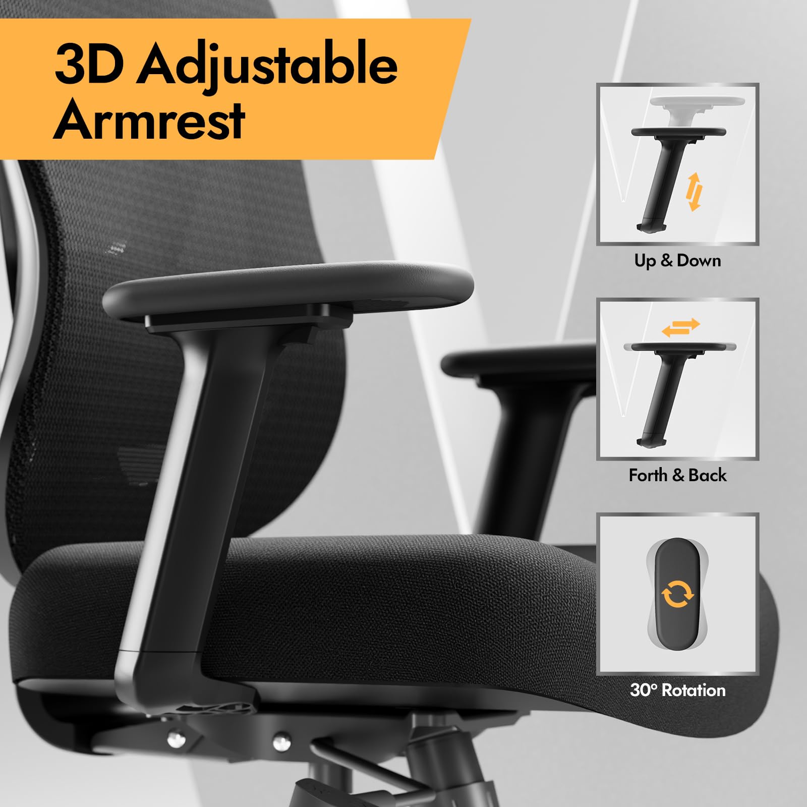 Ergonomic Mesh Office Chair - 3D Adjustable Lumbar Support & 3D Armrests, V-Shaped Back, Adjustable Desk Chair for Office & Home, Black