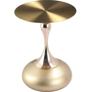 Modern Round Side Table with Gold Stainless Steel Top, Gold Pedestal Stem & Glossy Base, Accent End Table for Living Room, Bedroom, or Small Spaces, 17.7