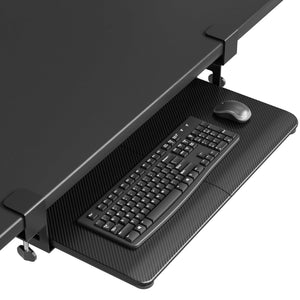 KMT01 Under Desk Keyboard Tray, Pull-Out Keyboard & Mouse Platform with C-Clamp, 25.6 x 11.8 in Space-Saving Ergonomic Slide-Out Drawer, Black Carbon Fiber