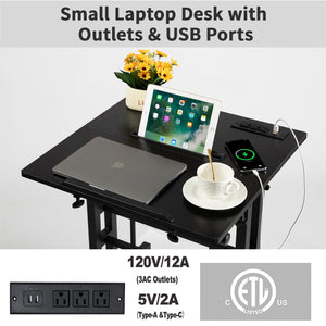 Mobile Standing Desk with Charging Station, Adjustable Standing Computer Desk, Standing Adjustable Laptop Cart with Wheels for Home Office Classroom Black