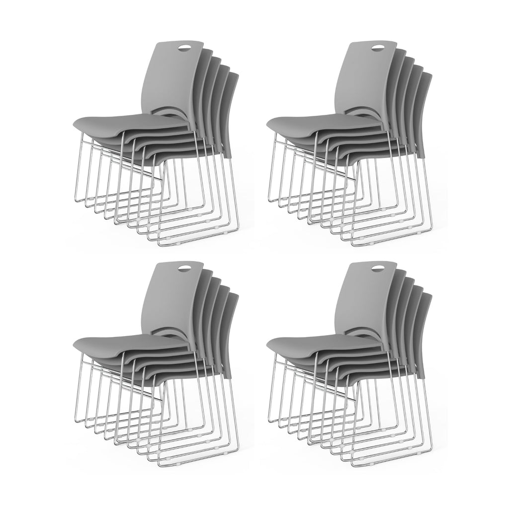 Stacking Chairs Set of 20 Stackable Office Chairs with Metal Sled Base, Ergonomic Plastic Seat, Stacking Chairs for Waiting Room Break Room Banquet Guest, Grey