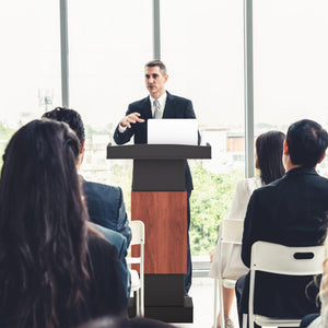 Wood Podium,Lectern Stand,12MM Particle Board,Podium with Storage,Mic Stand Space,Easy Installation Wooden Stand for Restaurants,Churches,Seminars and Schools