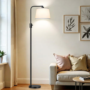 【Upgraded】 Dimmable Floor Lamp, 1000 Lumens LED Edison Bulb Included, Arc Black Floor Lamps for Living Room Modern Standing Lamp with White Shade, Tall Lamps for Living Room Bedroom Office Dining Room