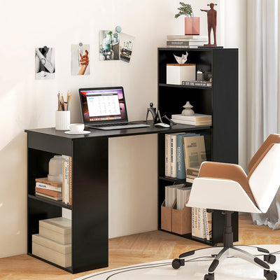 Computer Desk with Bookshelf, Writing Study Desk with Storage Shelves & CPU Stand, Modern Compact Computer Workstation for Home & Office, Space-Saving Design (Black)