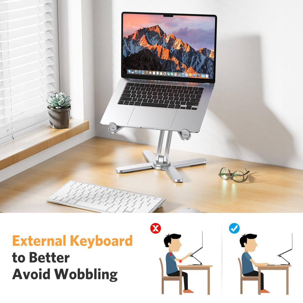 360° Rotating Laptop Stand Riser for Desk, Ergonomic Foldable Computer Stand Adjustable Height Angles for Collaborative Work, Easy Storage Fit Macbooks,All Laptops up to 16 inches, Silver