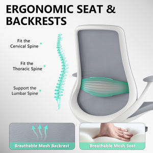 Ergonomic Office Chair, High Back Mesh Desk Chair with Lumbar Support, 360° Swivel & Slide-Adjustable Arms, Tilt Lock and Recline, Breathable Task Chair for Home Office & Gaming (Grey)