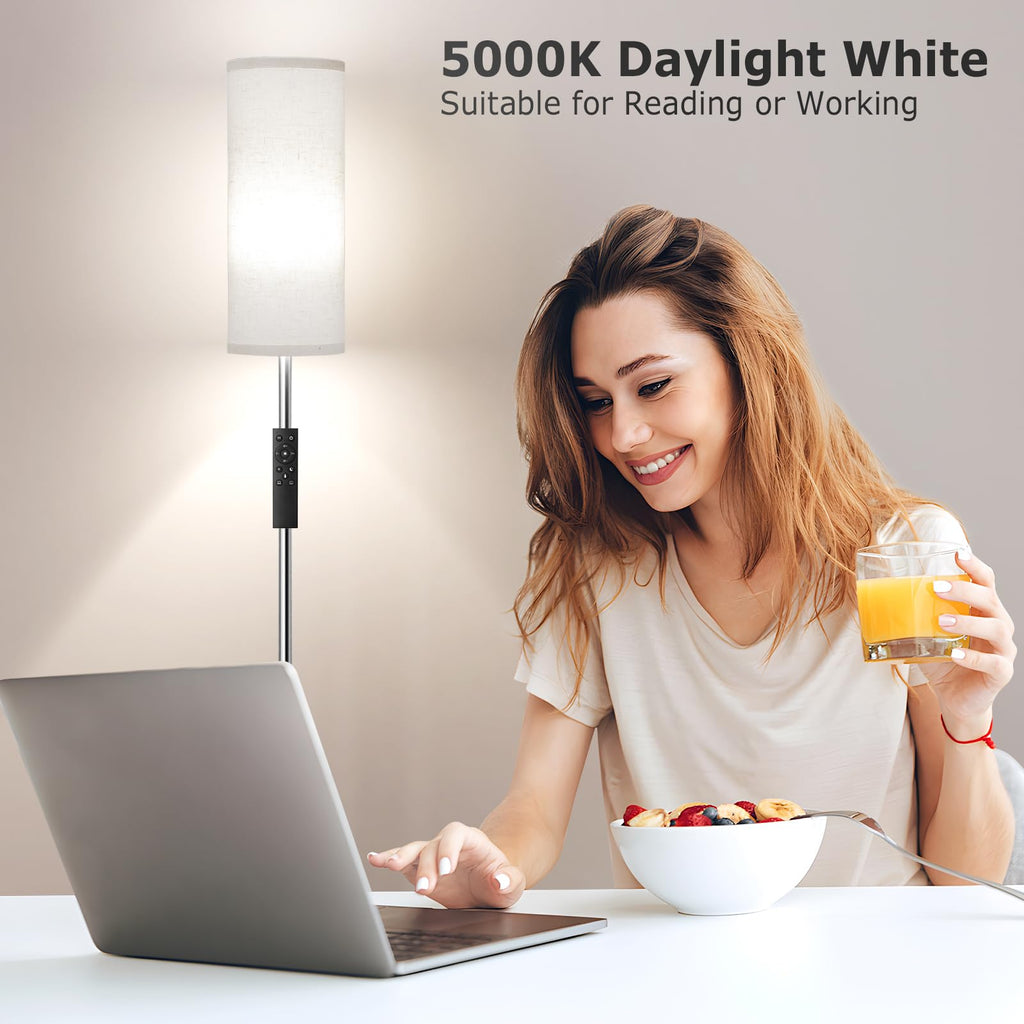 64'' Floor Lamps for Living Room with Remote Control and Stepless Dimmable Colors Temperature & Brightness, 9W Bulb Included(Beige Lampshade & Silver Pole)