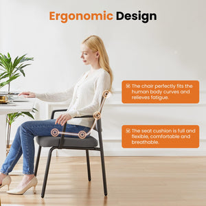 2 Pack Grey, Mesh Back Stacking Arm Chairs, Upholstered Fabric Stacking Chairs, Sturdy Metal Office Chairs, Easy to Use and Store, Outdoor and Indoor, for Home, School, Party, Church,