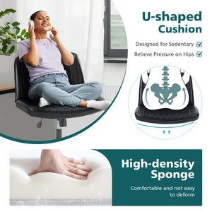 Criss Cross Chair with Wheels Wide Cross Legged Office Desk Vanity Chair Comfy Fabric Armless Adjustable Swivel for Home Computer Task PU Black