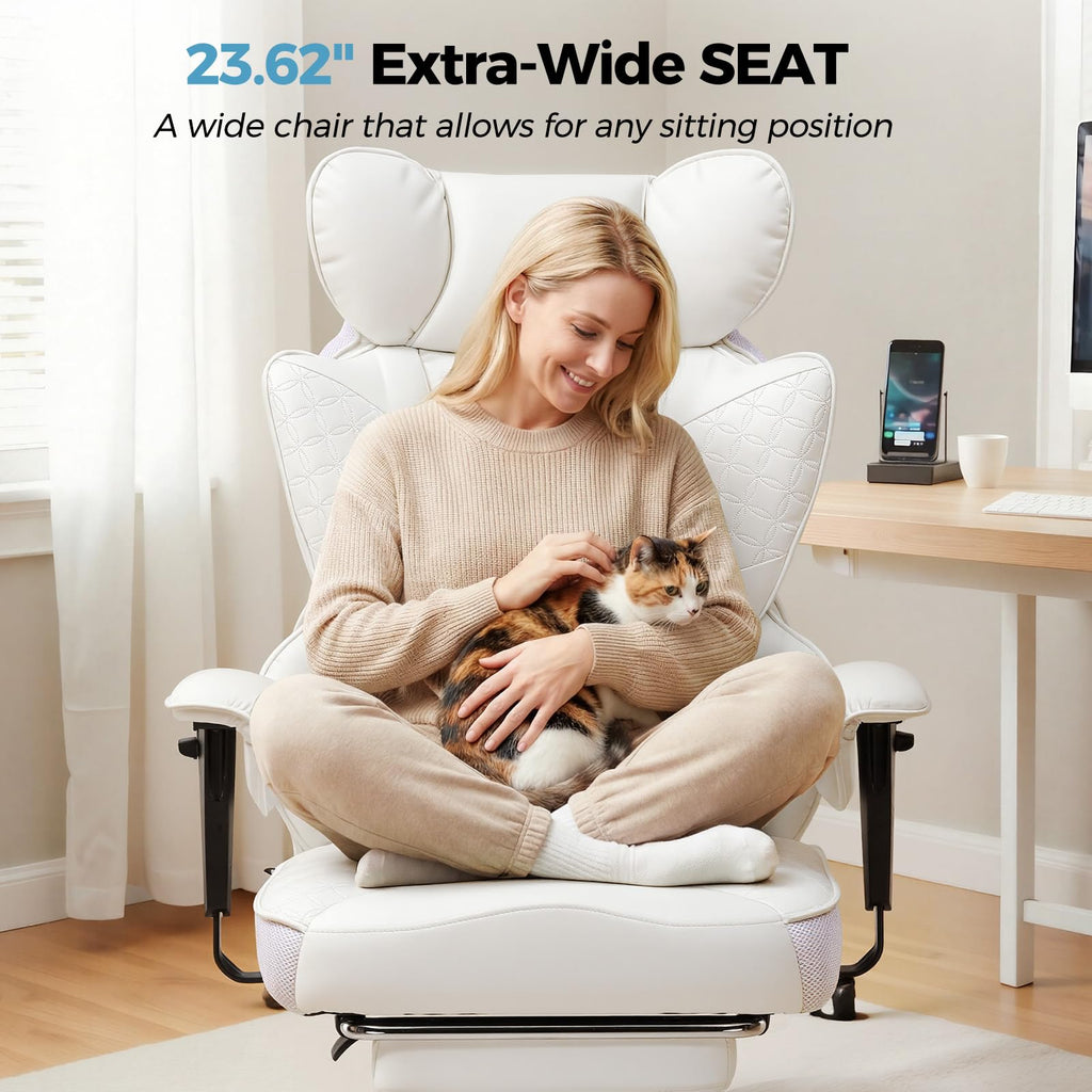 Desk Office Chair Big and Tall Office Chairs Ergonomic Gaming Chairs with Wide Seat Leather High Back Chair with Foot Rest Adjustable Armrests Pocket Spring Lumbar Support