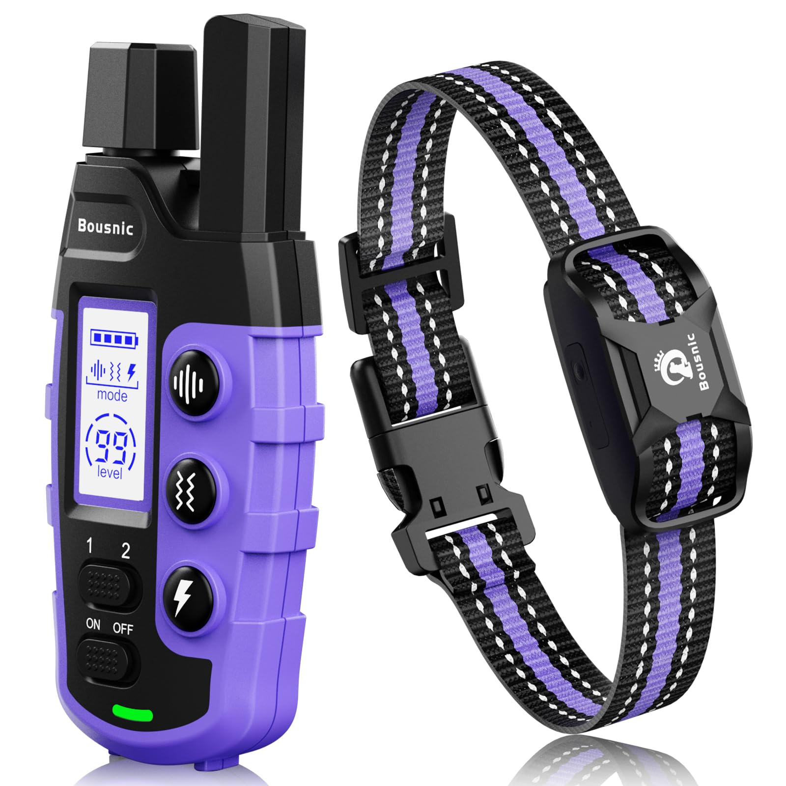 Dog Shock Collar - 3300Ft Training Collar with Remote for 5-120lbs Small Medium Large Dogs Rechargeable Waterproof e Collar with Beep (1-8), Shake(1-16), Safe Shock(1-99) Modes (Lightpurple)