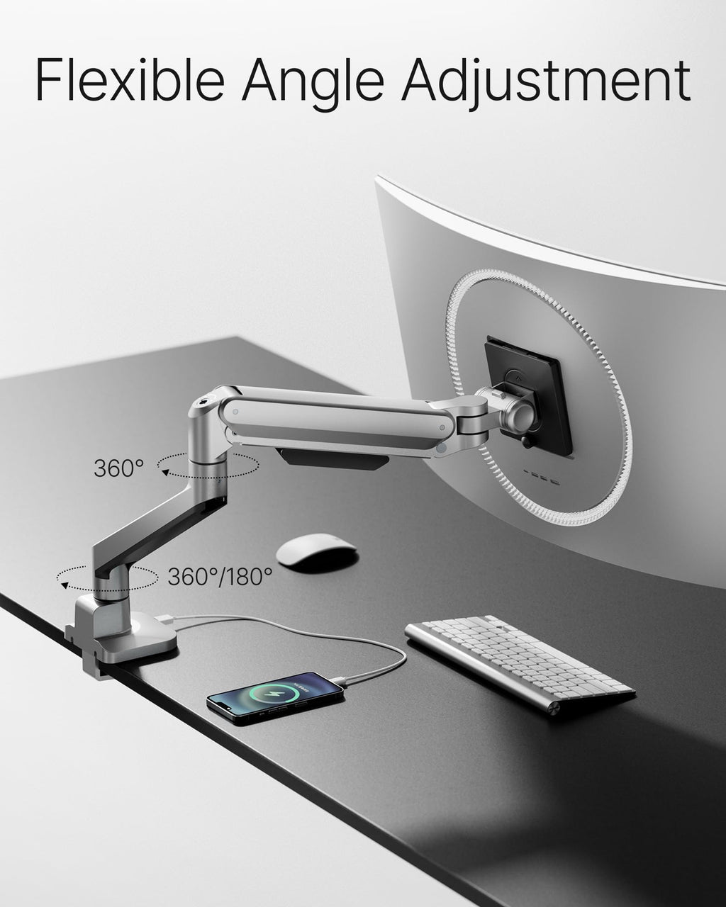 Deluxe Monitor Arm with USB A/C up to 40 Inch Holds 26.4 lbs Curved Screens Aluminum Fully Motion Single Monitor Stand with Clamp/Grommet, Quick Release Plate,75/100mm VESA,MA1008UCSL