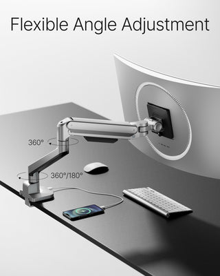 Deluxe Monitor Arm with USB A/C up to 40 Inch Holds 26.4 lbs Curved Screens Aluminum Fully Motion Single Monitor Stand with Clamp/Grommet, Quick Release Plate,75/100mm VESA,MA1008UCSL