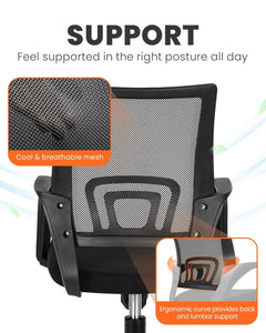 Office Desk Computer Chair Ergonomic Mesh Gaming Cushion Seat with Comfy Lumbar Mid Back Support Adjustable Height Swivel Rolling Wheels for Home Task (2 pk - Black)