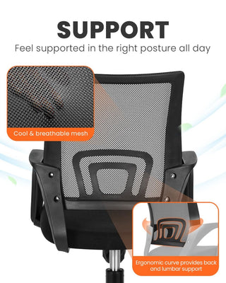 Office Desk Computer Chair Ergonomic Mesh Gaming Cushion Seat with Comfy Lumbar Mid Back Support Adjustable Height Swivel Rolling Wheels for Home Task (2 pk - Black)