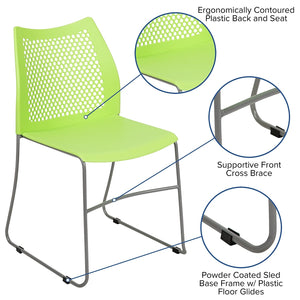 Set of 5 Green, Hercules Series Contoured Lobby Chairs with Air-Vent Honeycomb Backs, Ergonomic Stacking Chairs for Offices
