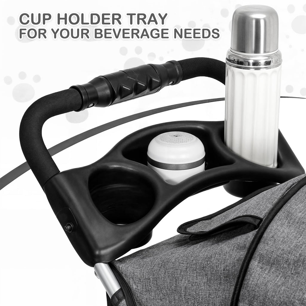 3 Wheels Pet Dog Cat Stroller for Small Medium Dogs and Cats, Lightweight Foldable Jogger Stroller w/Storage Basket and Cup Holder, Gray