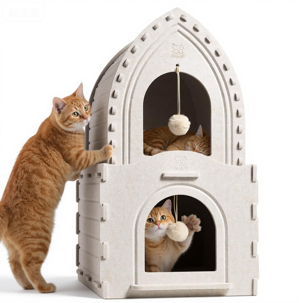 Indoor Cat House for 2 Cats: 2-in-1 Double-Deck Cat House, Sturdy and Scratch-Resistant, Original Castle Design, A Perfect Indoor Cat Cave for Multiple Small Pets and Kittens