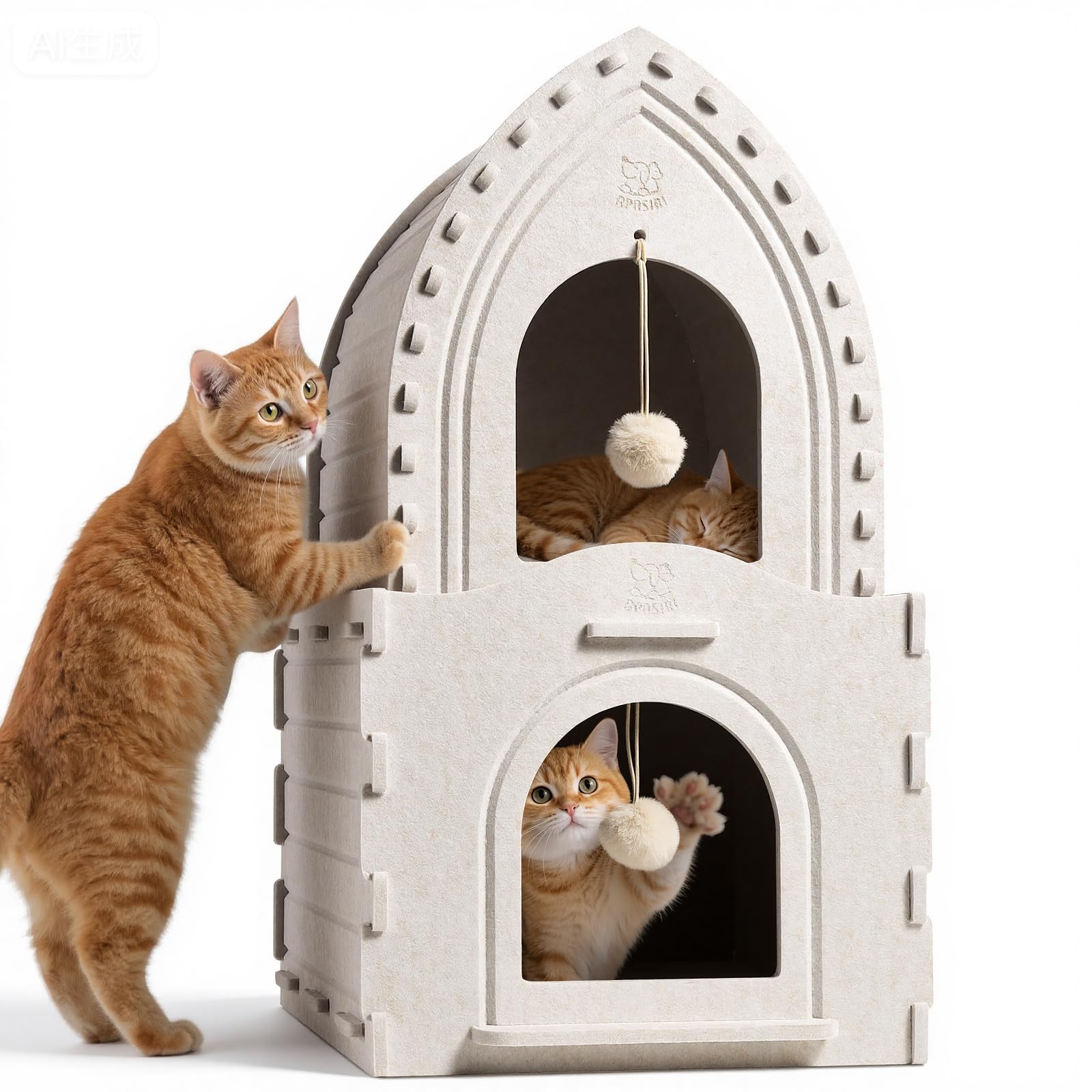 Indoor Cat House for 2 Cats: 2-in-1 Double-Deck Cat House, Sturdy and Scratch-Resistant, Original Castle Design, A Perfect Indoor Cat Cave for Multiple Small Pets and Kittens