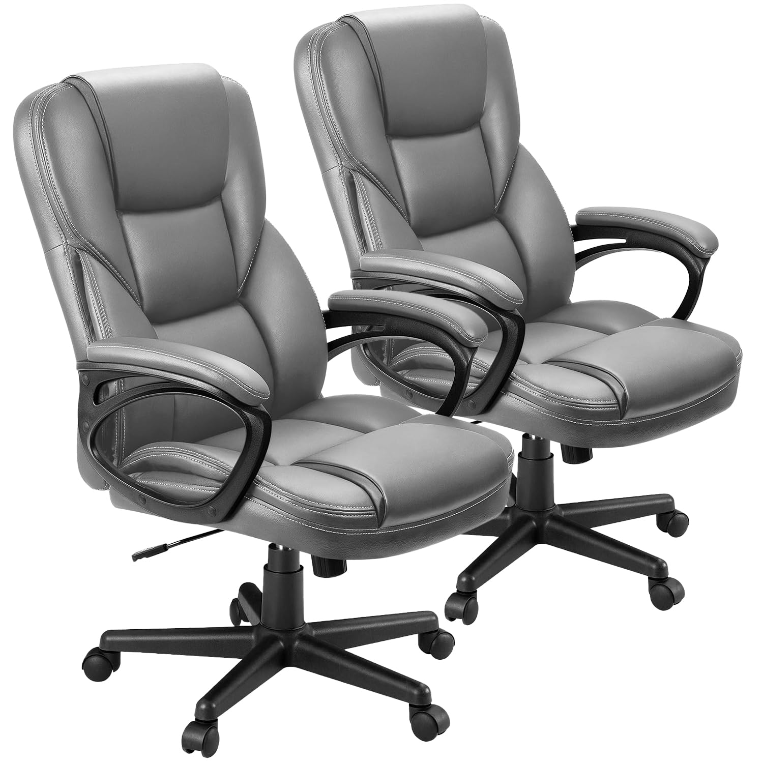 Office Executive Chair High Back Adjustable Managerial Home Desk Chair, Swivel Computer PU Leather Chair with Lumbar Support (2, Gray)