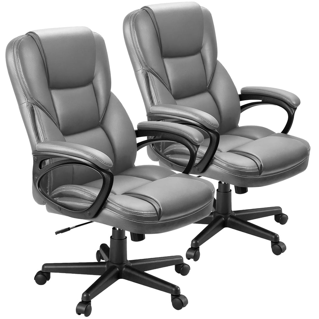 Office Executive Chair High Back Adjustable Managerial Home Desk Chair, Swivel Computer PU Leather Chair with Lumbar Support (2, Gray)