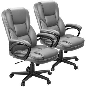 Office Executive Chair High Back Adjustable Managerial Home Desk Chair, Swivel Computer PU Leather Chair with Lumbar Support (2, Gray)