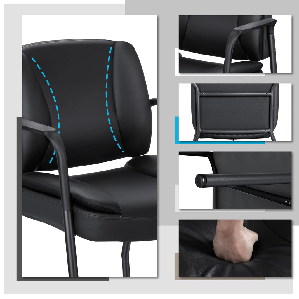 Office Guest Chair Waiting Room Reception Chairs Set of 2, PU Leather Executive Desk Chair with Padded Armrests for Meeting Conference (Black)