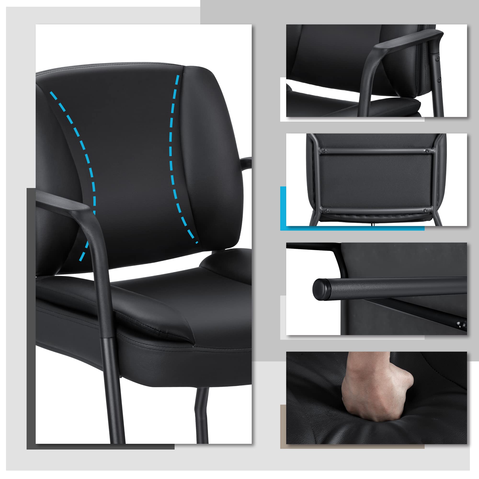 Office Guest Chair Waiting Room Reception Chairs Set of 2, PU Leather Executive Desk Chair with Padded Armrests for Meeting Conference (Black)