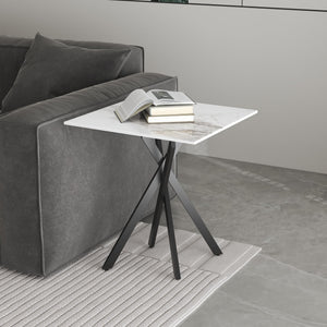White Marble Side Coffee Table with Metal Legs, Samll Sintered Stone Square Modern End Table for Living Room Sofa Table Home Bed Office (1 Piece, 20