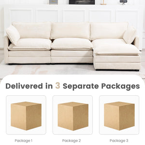 Oversized Modular Sectional Sofa with Movable Ottoman, 112 Inch 4 Seat Modern Corduroy Sofa Set, Convertible L Shaped Couch for Living Room and Office, Beige
