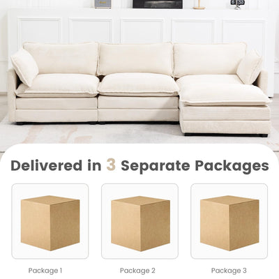 Oversized Modular Sectional Sofa with Movable Ottoman, 112 Inch 4 Seat Modern Corduroy Sofa Set, Convertible L Shaped Couch for Living Room and Office, Beige