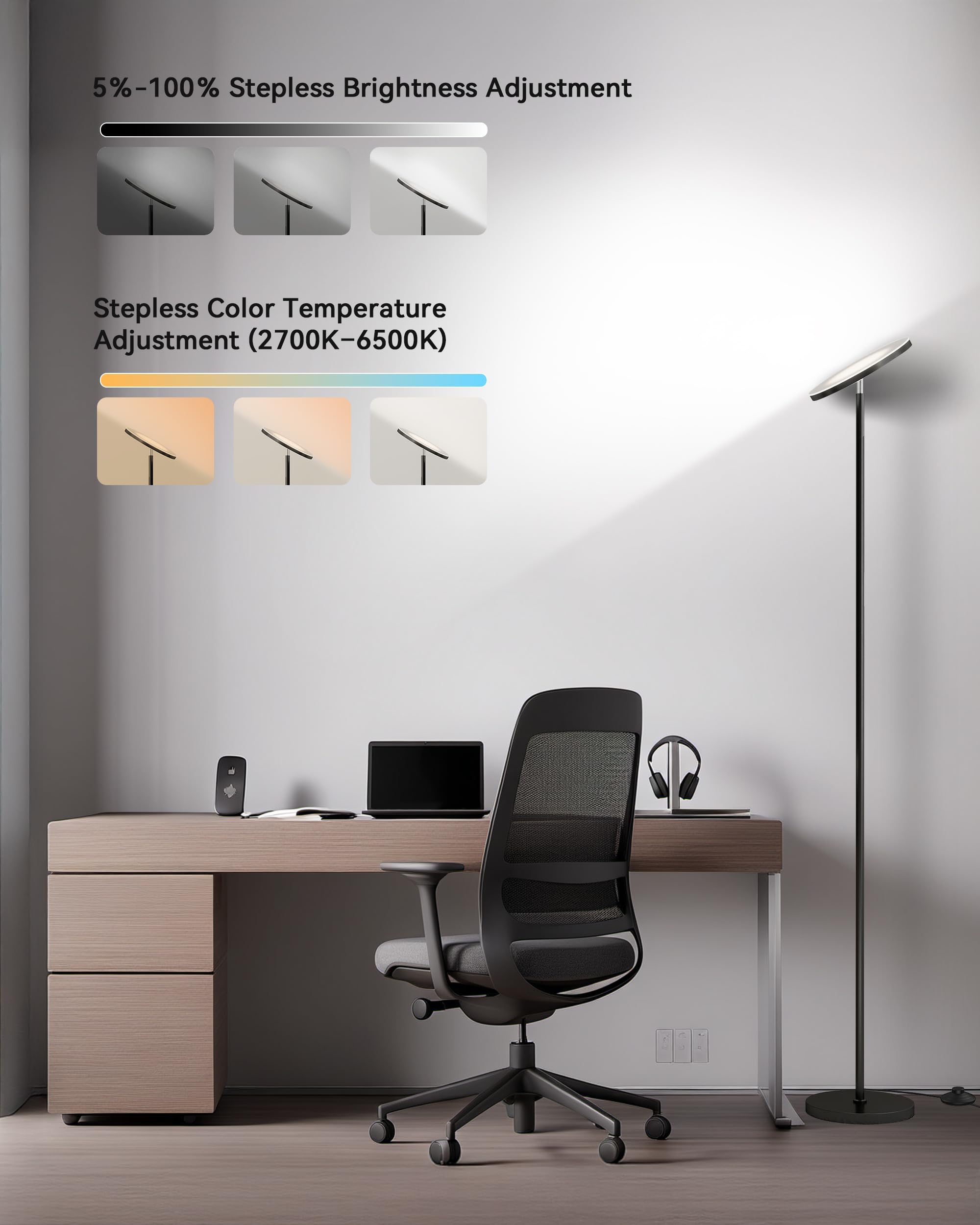 LED Floor Lamp – Super Bright Torchiere with Remote & Foot Switch, Stepless Dimmable Tall Standing Lamp, 69" Modern Pole Light for Corner, Living Room, Bedroom, Reading, Office