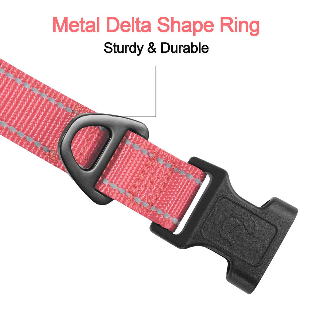 Reflective Dog Collar, Soft Neoprene Padded, Metal D-Ring, Nylon Pet Collar Adjustable for Medium Dogs, Neon Pink, M