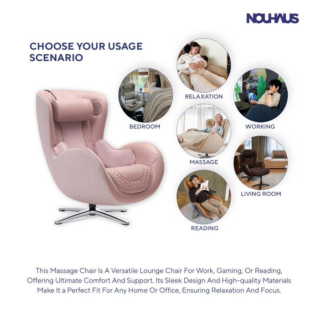 Classic Massage Chair with Ottoman – Pink Leather Recliner with Percussive Shiatsu Massager, Built-in Speaker & Full Body Spot Massage – Ultimate Comfort for Home & Office