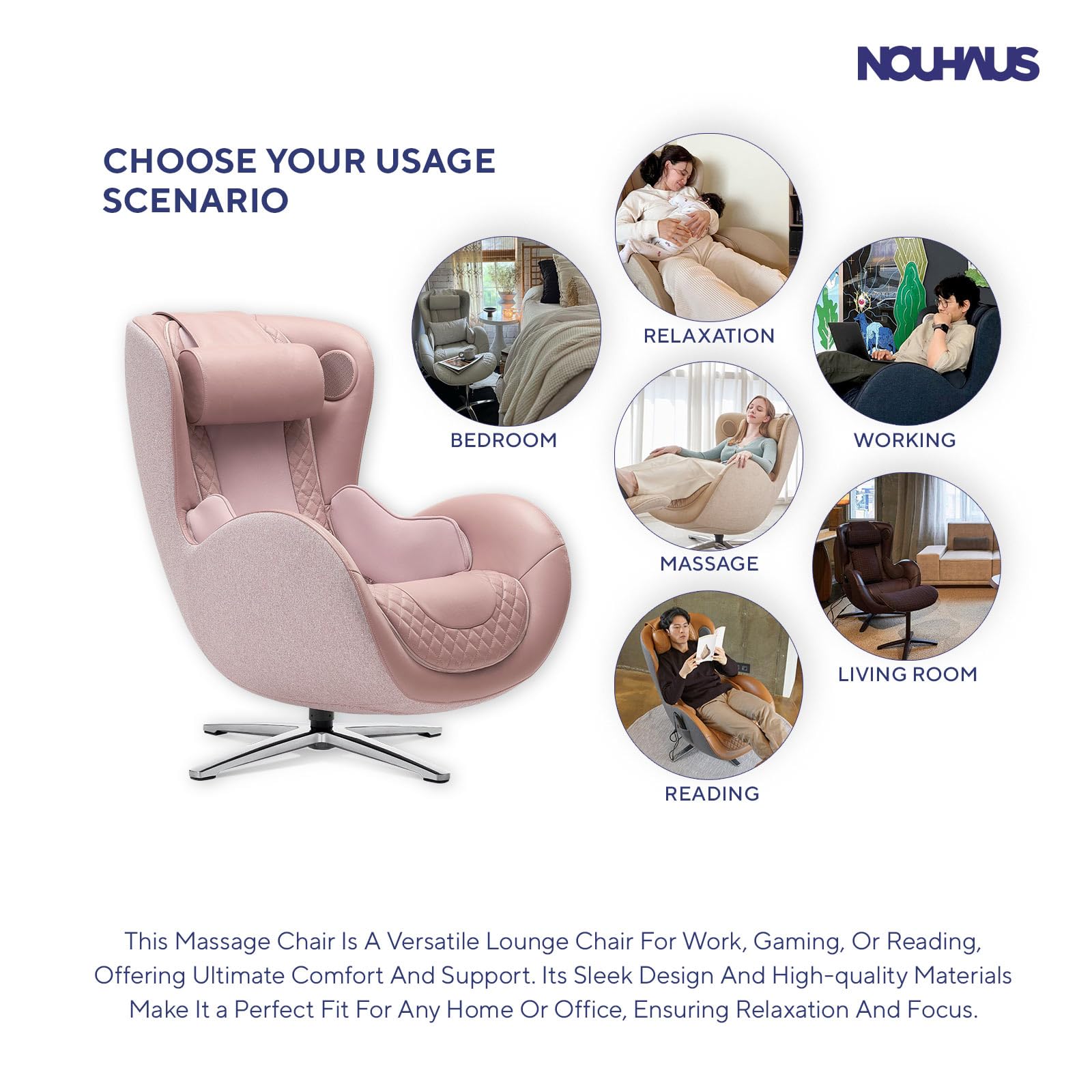 Classic Massage Chair with Ottoman – Pink Leather Recliner with Percussive Shiatsu Massager, Built-in Speaker & Full Body Spot Massage – Ultimate Comfort for Home & Office