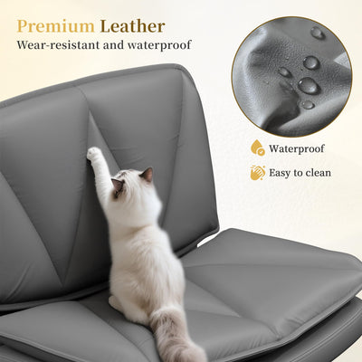 Ergonomic Office Chair, Comfy Criss Cross Chair with Wheels and 2 Layer Cushion, Wide Swivel Chair for Bedroom, Home Office, Makp-up Room, PU Leather, Grey