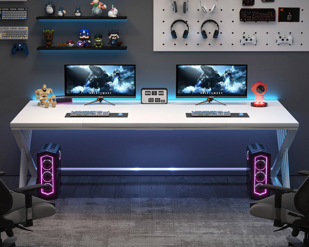 70.9" Modern Computer Desk with Z-Shaped Legs, Industrial Executive Home Office Desk for 2 Person, Large Writing Study Table for Bedroom, Gaming Workstation, White