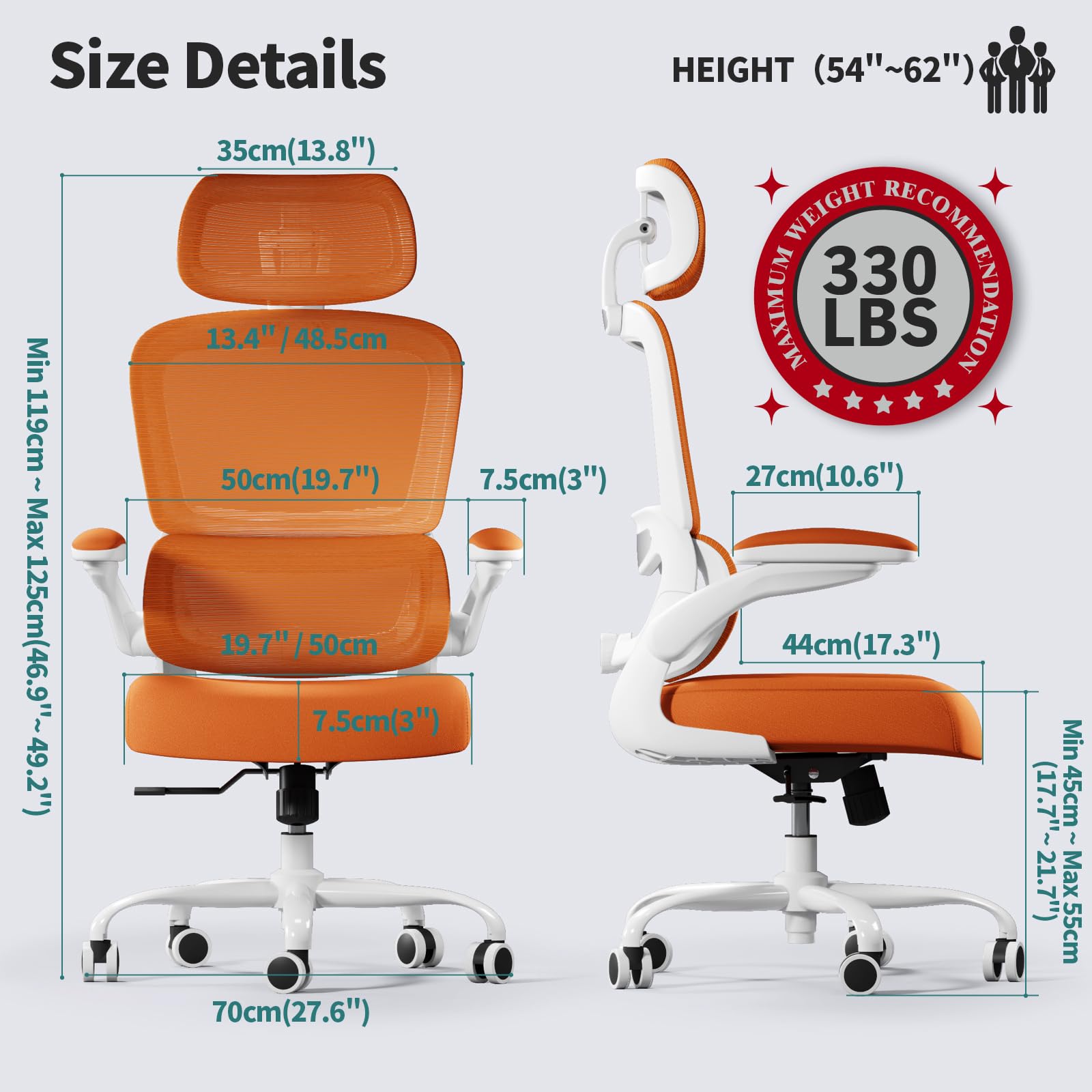 Office Chair Ergonomic Desk Chair, 330 LBS Home Mesh Office Desk Chairs with Wheels, Comfortable Gaming Chairs (Burnt Orange)