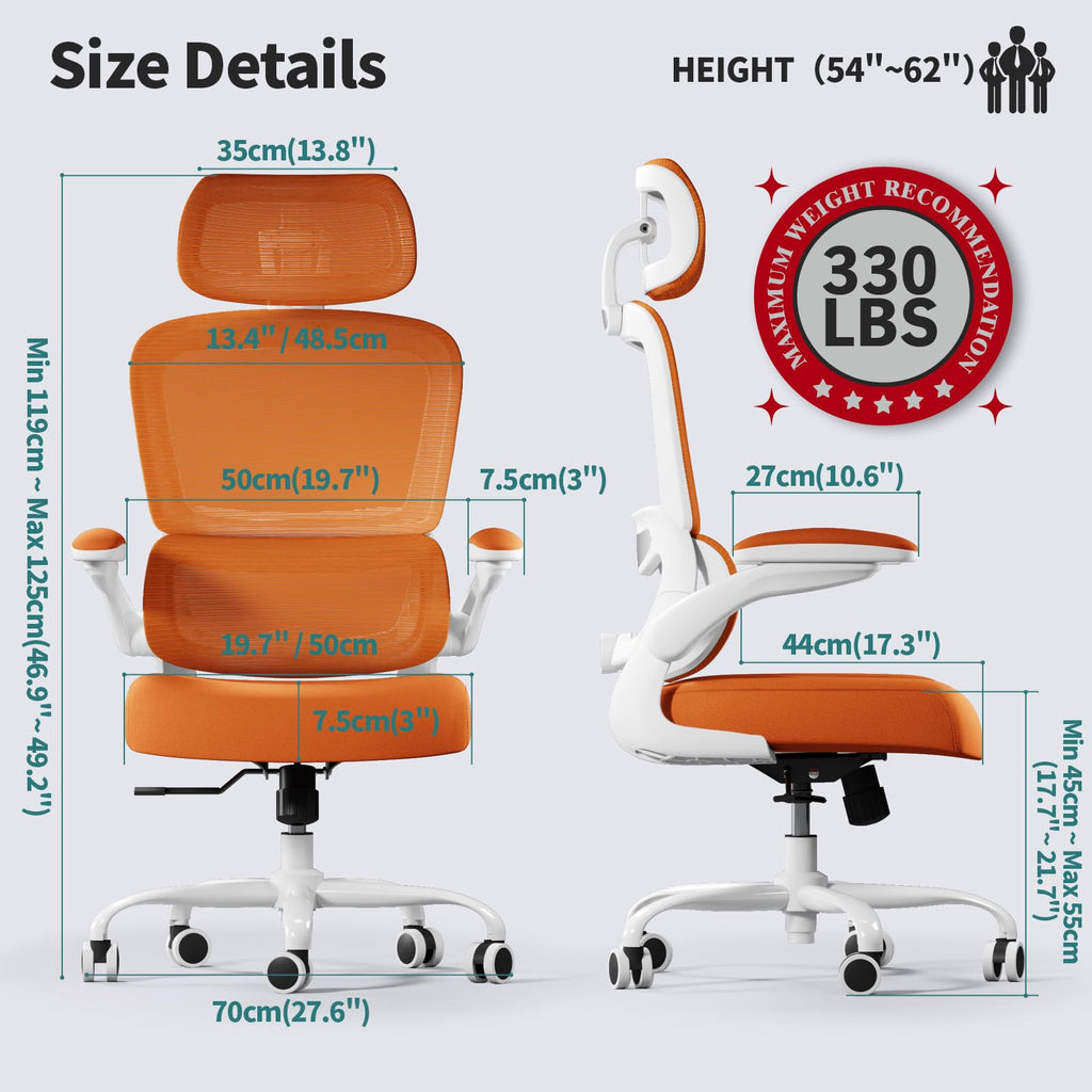 Office Chair Ergonomic Desk Chair, 330 LBS Home Mesh Office Desk Chairs with Wheels, Comfortable Gaming Chairs (Burnt Orange)