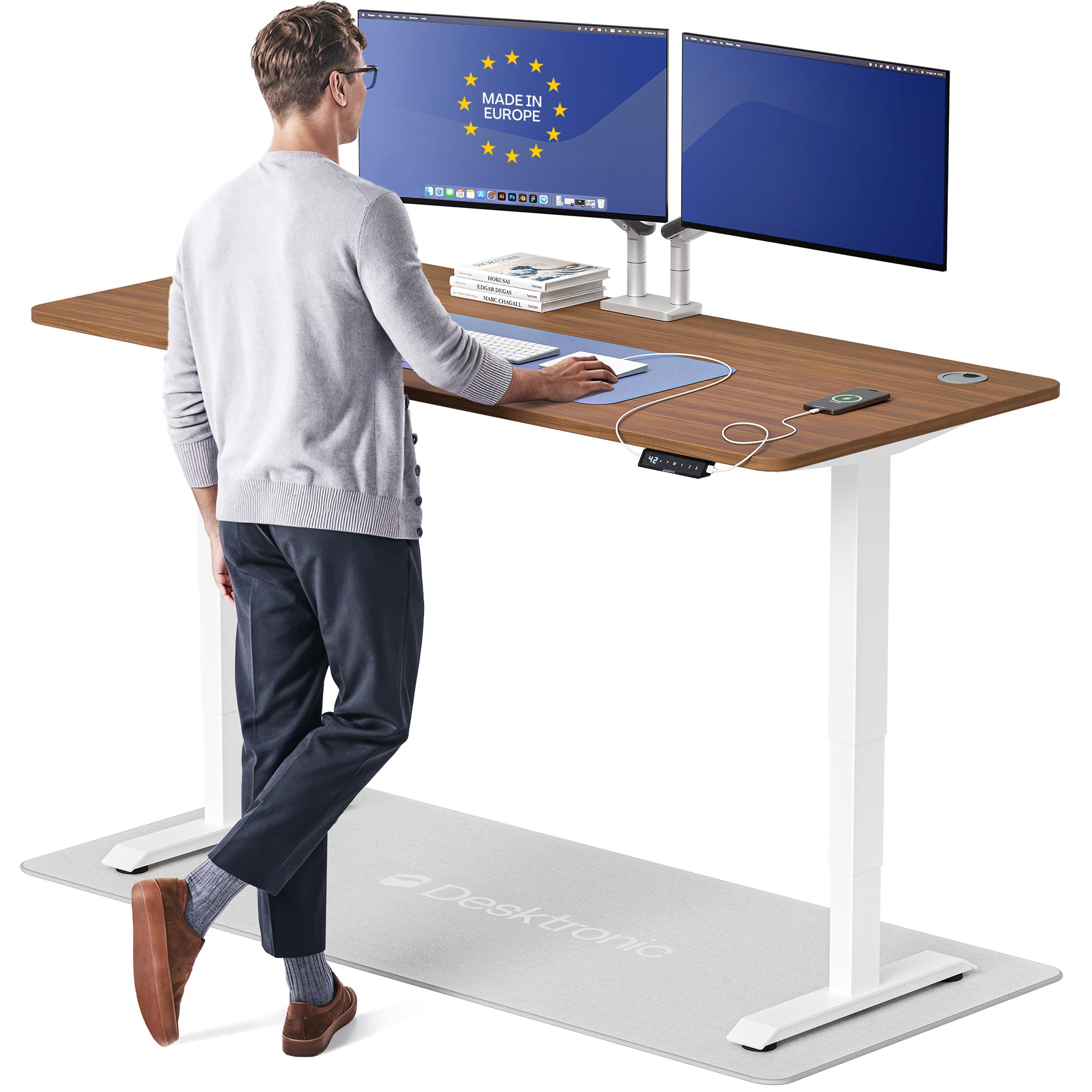 HomePro Standing Desk 70x30 — Made in Europe, Ergonomic Sit Stand Home Office Desk, Electric Height Adjustable, Dual Motor, USB & USB-C Charging, Wobble-Free, Touchscreen, 3 Memory Presets