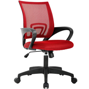 Ergonomic Office Chair | Mid-Back Swivel Desk Chair | Breathable Backrest & Lumbar Support | Adjustable Height | Sponge Seat | Rolling Wheels | Red | for Adults & Women