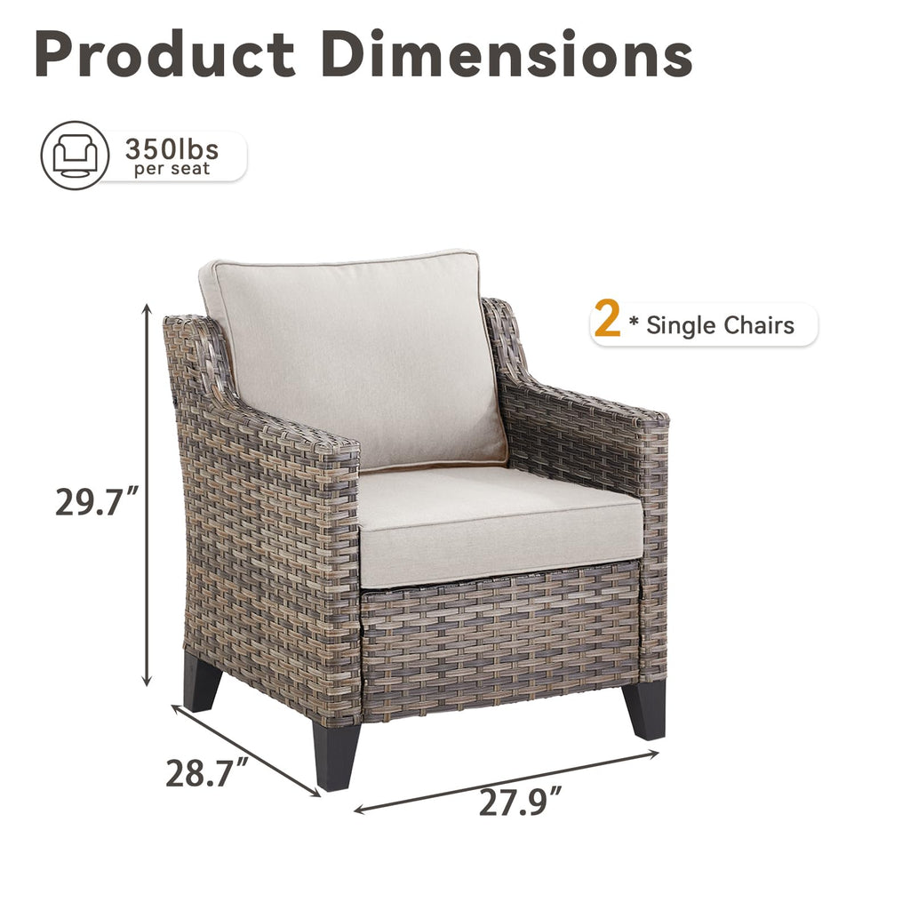 Patio Chairs Set of 2 - All Weather Rattan Wicker Outdoor Chairs with Thickened Cushions for Porch Deck Balcony Garden - Grey/Beige