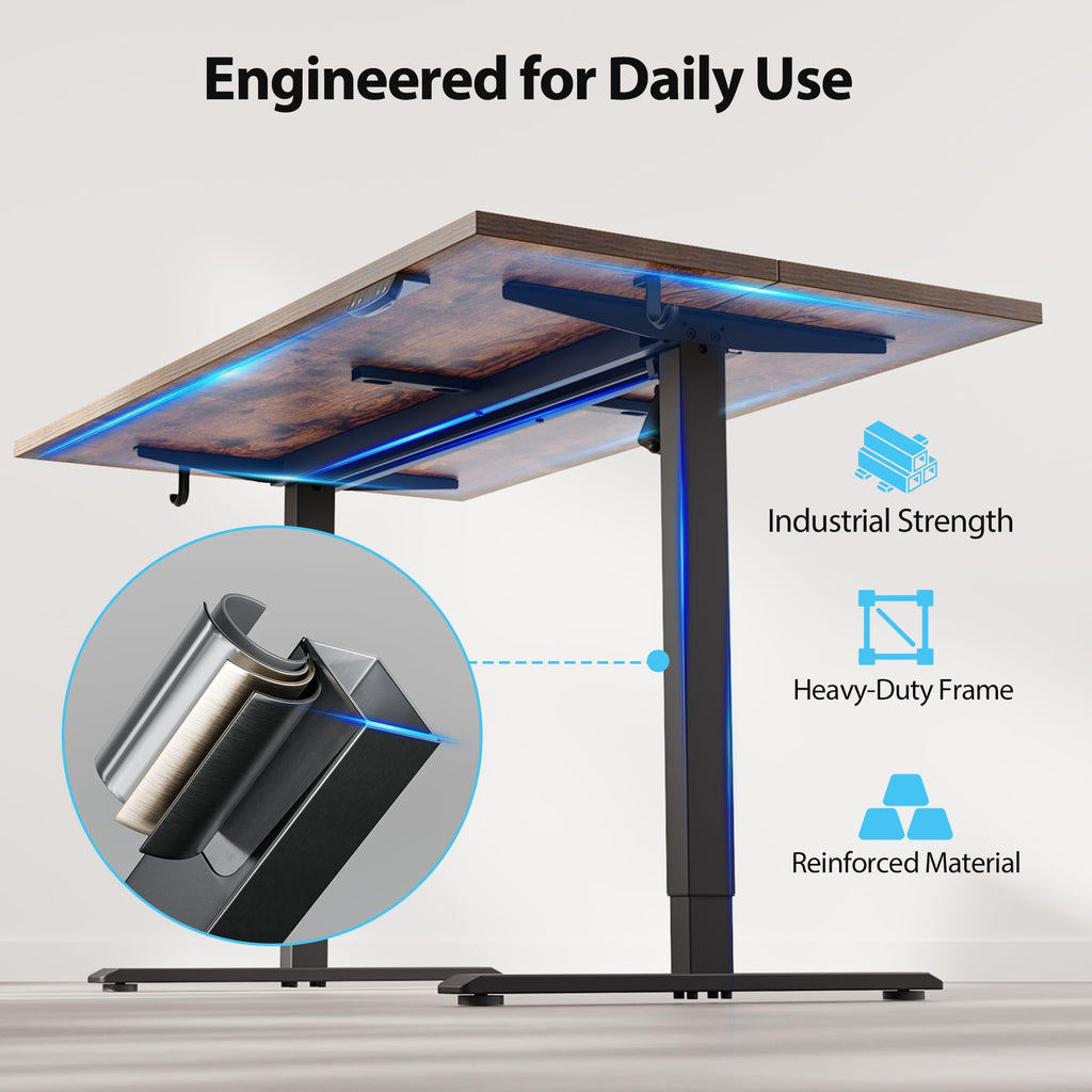 Electric Standing Desk, 55 x 28 Inches Height Adjustable Desk, Sit Stand up for Work Office Home, Ergonomic Rising Computer Table with Memory Preset, Rustic Brown