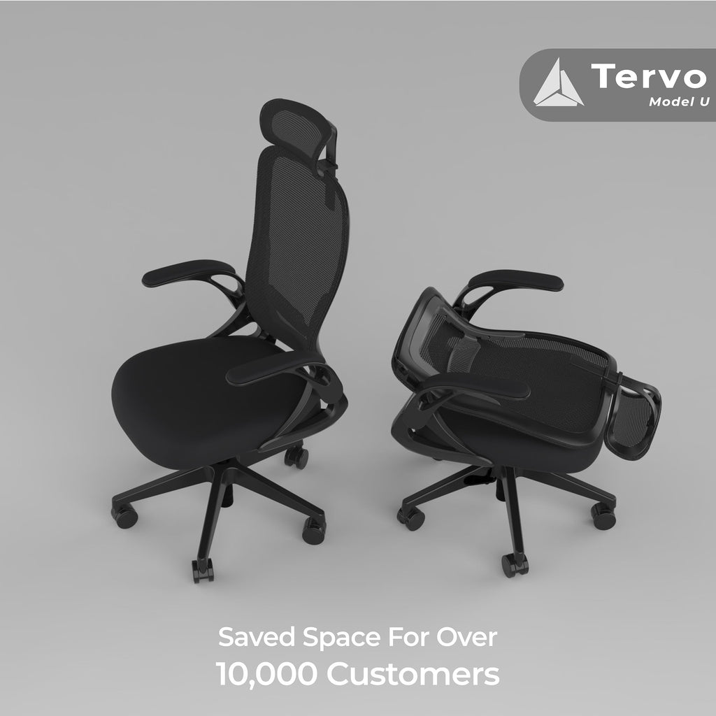 Model U | Folding Office Chair for Small Spaces | Gaming Chair for Adults & Kids | Ergonomic Mesh Computer Chair for Bedroom | Foldable Desk Chair for Home Work (Midnight Black Headrest)