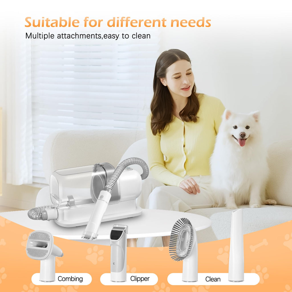 Dog Grooming Vacuum, Pet Grooming Vacuum Kit 2.3L Suction 99% Pet Hair with 5 Tools for Dog Cat for Shedding Grooming, Low Noise (Grey & White)