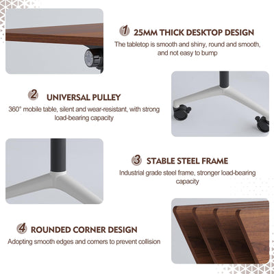 6 Pack Folding Conference Tables with Wheels, 4FT Modern Walnut Modular Conference Room Table Mobile Trapezoid Foldable Training Table for Office Classroom Meeting (6PACK)